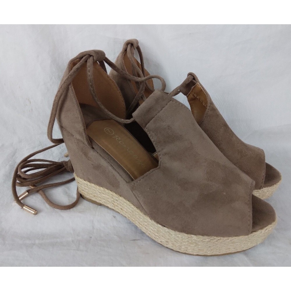 Reneeze Wedge Sandals Brown Gladiator Tie Open Toe Shoes Womens Size 7
